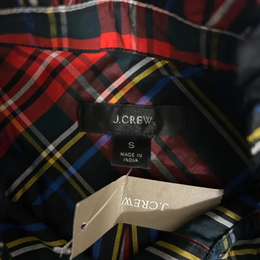 NWT J.Crew Classic Fit Ruffle Popover Black Stewart‎ Tartan Plaid Womens Small